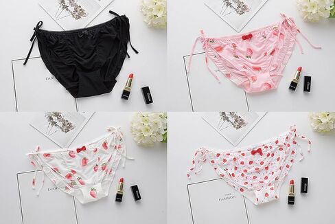 4 Pack Japanese Girl Underwear Strawberry Pattern Panties Women's undies Pants Briefs Sexy Ribbon Adjustable Sides Tie… in Kuwait
