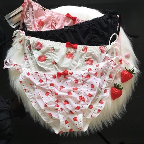 4 Pack Japanese Girl Underwear Strawberry Pattern Panties Women's undies Pants Briefs Sexy Ribbon Adjustable Sides Tie… in Kuwait