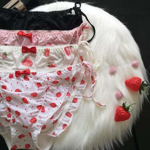 4 Pack Japanese Girl Underwear Strawberry Pattern Panties Women's undies Pants Briefs Sexy Ribbon Adjustable Sides Tie… in Kuwait