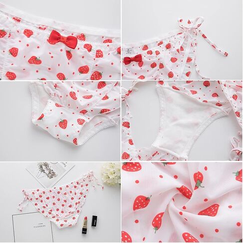 4 Pack Japanese Girl Underwear Strawberry Pattern Panties Women's undies Pants Briefs Sexy Ribbon Adjustable Sides Tie… in Kuwait