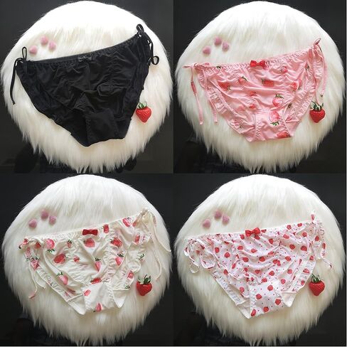 4 Pack Japanese Girl Underwear Strawberry Pattern Panties Women's undies Pants Briefs Sexy Ribbon Adjustable Sides Tie… in Kuwait