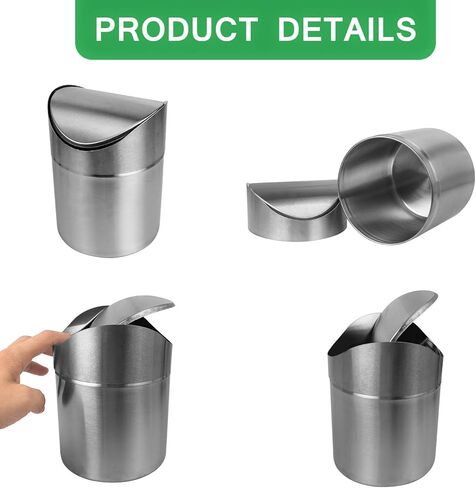 Mini Countertop Brushed Can Stainless Steel Swing Lid Trash Can Set, Come with Trash Bag, 1.5 L / 0.40 Gal Silver Color in Kuwait