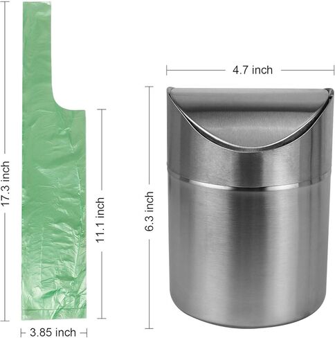 Mini Countertop Brushed Can Stainless Steel Swing Lid Trash Can Set, Come with Trash Bag, 1.5 L / 0.40 Gal Silver Color in Kuwait