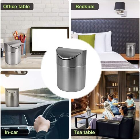 Mini Countertop Brushed Can Stainless Steel Swing Lid Trash Can Set, Come with Trash Bag, 1.5 L / 0.40 Gal Silver Color in Kuwait