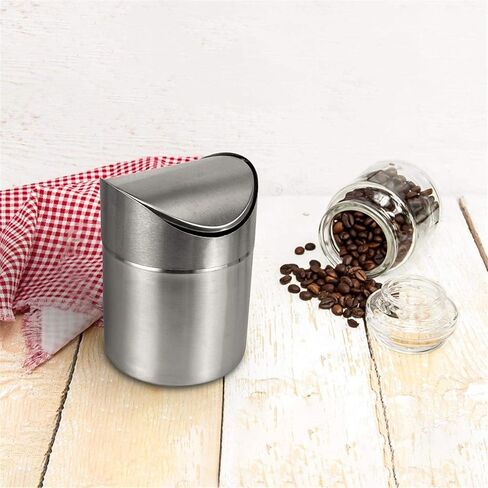 Mini Countertop Brushed Can Stainless Steel Swing Lid Trash Can Set, Come with Trash Bag, 1.5 L / 0.40 Gal Silver Color in Kuwait