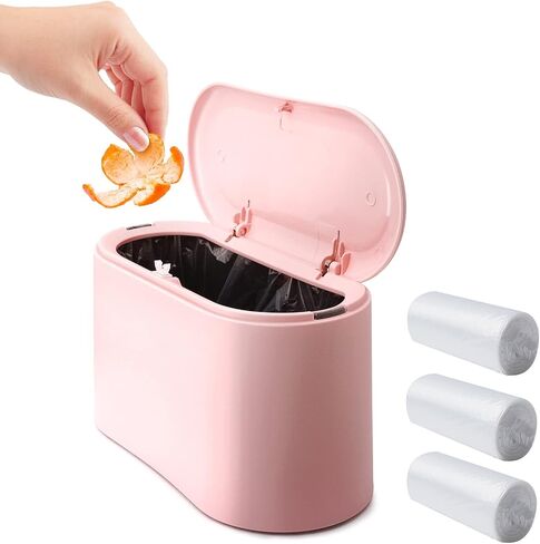 Mini Desk Trash Can with Lid with 90 Pcs Trash Bag, Lint Bin 0.5 Gallon Countertop Waste Bin for Table Tiny Garbage Can for Office Bedroom (Pink) in Saudi Arabia
