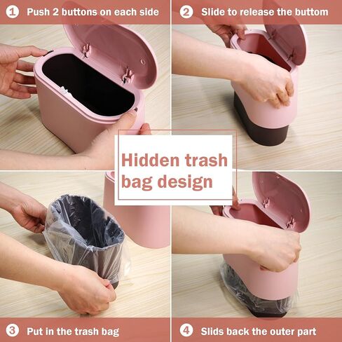Mini Desk Trash Can with Lid with 90 Pcs Trash Bag, Lint Bin 0.5 Gallon Countertop Waste Bin for Table Tiny Garbage Can for Office Bedroom (Pink) in Saudi Arabia