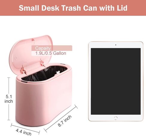 Mini Desk Trash Can with Lid with 90 Pcs Trash Bag, Lint Bin 0.5 Gallon Countertop Waste Bin for Table Tiny Garbage Can for Office Bedroom (Pink) in Saudi Arabia