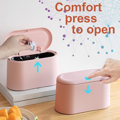 Mini Desk Trash Can with Lid with 90 Pcs Trash Bag, Lint Bin 0.5 Gallon Countertop Waste Bin for Table Tiny Garbage Can for Office Bedroom (Pink) in Saudi Arabia