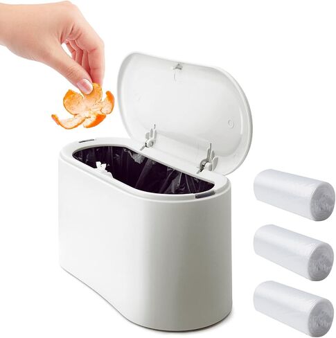 Mini Desk Trash Can with Lid with 90 Pcs Trash Bag, Lint Bin 0.5 Gallon Countertop Waste Bin for Table Tiny Garbage Can for Office Bedroom (Pink) in Saudi Arabia