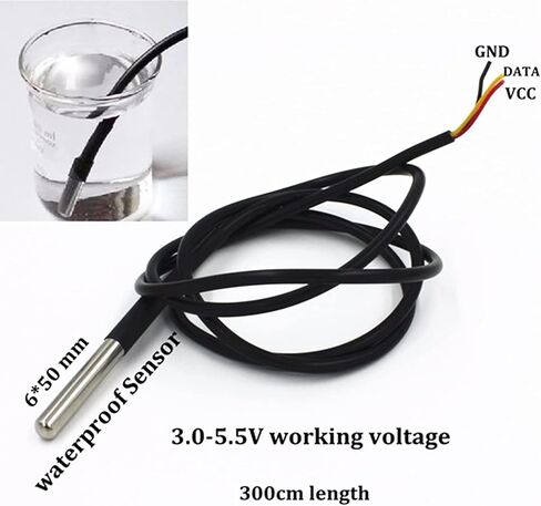 5PCS DS18B20 Temperature Sensor, Waterproof Temp Digital Thermal Stainless Steel Tube Probe 3M 118.1 inch for Raspberry pi, Arduino in Saudi Arabia