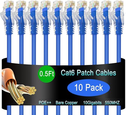 Cat6 Ethernet Patch Cable 10 ft (10 Pack), Cat6 Patch Cable for Data Centers, Cat 6 Patch Cable 10G, Network Patch Cables for Home and Enterprise Network -Blue in Kuwait