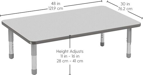 طاولة أطفال مستطيلة للأنشطة 10097-GYGT من Factory Direct Partners (30 بوصة × 48 بوصة) أرجل أرضية فضية قصيرة، مساحات تعاونية في المنزل والفصول الدراسية، ارتفاع قابل للتعديل 11-16 بوصة (جزء علوي رمادي/حافة رمادية) in Kuwait
