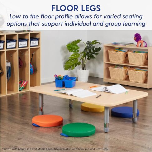 طاولة أطفال مستطيلة للأنشطة 10097-GYGT من Factory Direct Partners (30 بوصة × 48 بوصة) أرجل أرضية فضية قصيرة، مساحات تعاونية في المنزل والفصول الدراسية، ارتفاع قابل للتعديل 11-16 بوصة (جزء علوي رمادي/حافة رمادية) in Kuwait