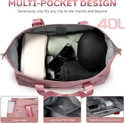 CANWAY Large Travel Tote Bag - Weekender Duffle Bag for Women, Carry on Duffel Bag with Multi Pockets for Travel/Shop/Gym in Kuwait