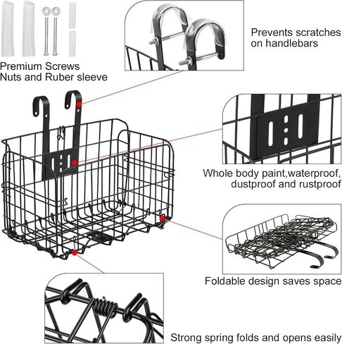 Front Bike Basket,Folding Bike Basket Front/Rear for Bicycle Handlebar/Rear Cargo Rack in Saudi Arabia
