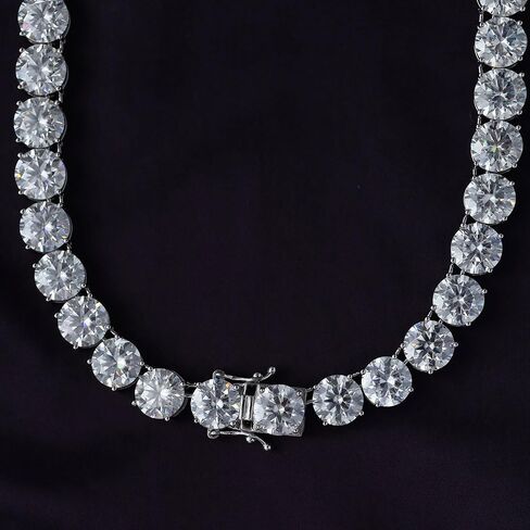 قلادة سلسلة تنس سوليتير 10 مم من SAVEARTH DIAMONDS للرجال، 196 قيراط معمل مستدير مصنوع من الماس المويسانتي للرجال قلادة مجوهرات من الذهب عيار 18 قيراط فوق الفضة الاسترليني (85.00 جرام) بطول 20 بوصة in Saudi Arabia