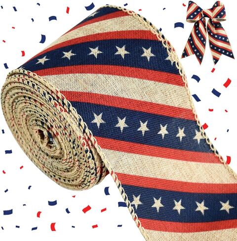 شريط TONIFUL الرابع من يوليو، شريط وطني، أشرطة سلكية باللونين الأحمر والأزرق والأبيض، نجوم وخطوط بمناسبة عيد الاستقلال في الرابع من يوليو، شريط العلم الأمريكي لديكور قوس إكليل الزهور (2-1/2 بوصة × 10 ياردة) in Kuwait