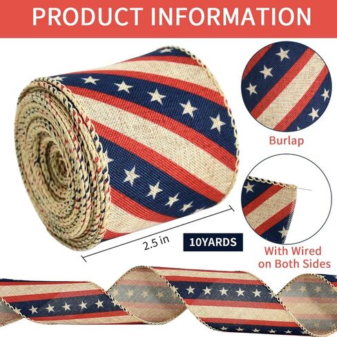 شريط TONIFUL الرابع من يوليو، شريط وطني، أشرطة سلكية باللونين الأحمر والأزرق والأبيض، نجوم وخطوط بمناسبة عيد الاستقلال في الرابع من يوليو، شريط العلم الأمريكي لديكور قوس إكليل الزهور (2-1/2 بوصة × 10 ياردة) in Kuwait