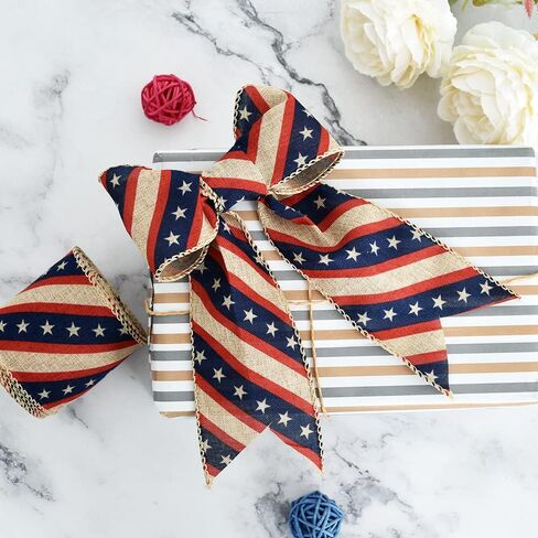 شريط TONIFUL الرابع من يوليو، شريط وطني، أشرطة سلكية باللونين الأحمر والأزرق والأبيض، نجوم وخطوط بمناسبة عيد الاستقلال في الرابع من يوليو، شريط العلم الأمريكي لديكور قوس إكليل الزهور (2-1/2 بوصة × 10 ياردة) in Kuwait