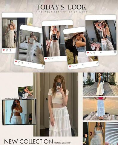 Narecte Women's Maxi Skirt Summer Boho High Waist Pleated A-Line Flowy Ruffle Swing Tiered Long Beach Skirt Dress 2024 in Saudi Arabia