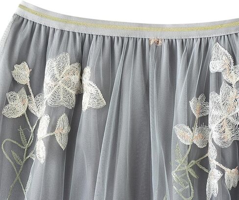 ABAFIP Women's Floral Embroidered Tulle Skirt Elastic High Waist Mesh Tutu A-Line Embroidery Midi Long Skirts in Saudi Arabia