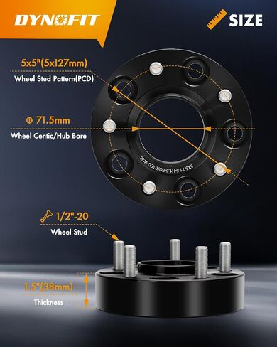 فواصل عجلات Dynofit 1.5 بوصة لـ Je/ep JK XK WJ WK، 5x5(5x127) HubCentric 71.5 مم خيط 1/2"-20 لـ 07-2018 Wrangle JKU Sahara Rubicon، 1999-2010 Grand Cherokee، Commander XK، فاصل ألومنيوم مُشكل، 4 جهاز كمبيوتر شخصى in Saudi Arabia