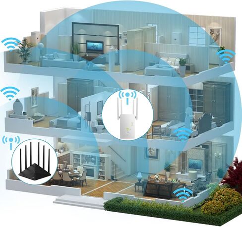 WiFi Range Extender Signal Booster Covers Up to 2640 Sq.ft and 25 Devices, Up to 1200Mbps Dual Band WiFi Repeater with Ethernet Port Internet Booster for Home in Kuwait