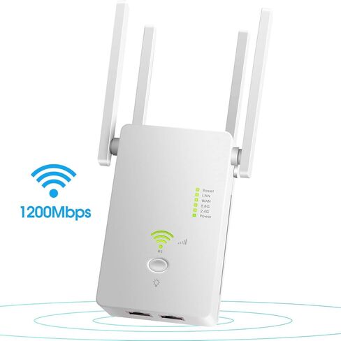 WiFi Range Extender Signal Booster Covers Up to 2640 Sq.ft and 25 Devices, Up to 1200Mbps Dual Band WiFi Repeater with Ethernet Port Internet Booster for Home in Kuwait