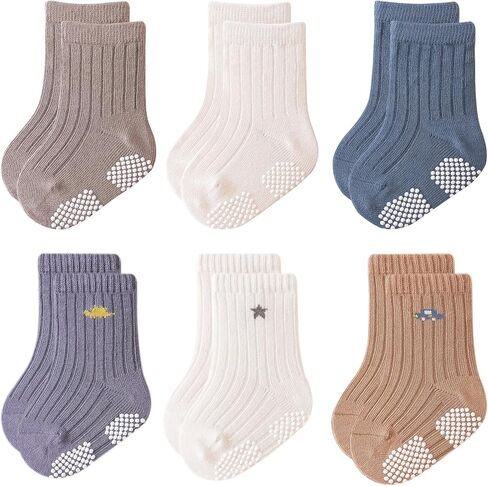 Baby Toddler Socks with Grips Kids Girl Boy Crew Ankle Socks Cotton 0-5T 6 Pack in Saudi Arabia