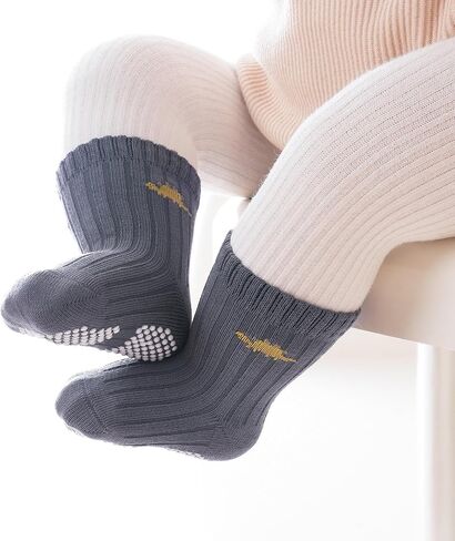 Baby Toddler Socks with Grips Kids Girl Boy Crew Ankle Socks Cotton 0-5T 6 Pack in Saudi Arabia