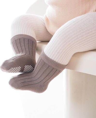 Baby Toddler Socks with Grips Kids Girl Boy Crew Ankle Socks Cotton 0-5T 6 Pack in Saudi Arabia