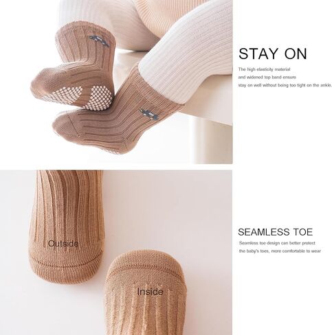 Baby Toddler Socks with Grips Kids Girl Boy Crew Ankle Socks Cotton 0-5T 6 Pack in Saudi Arabia