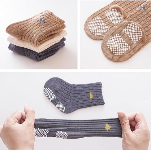 Baby Toddler Socks with Grips Kids Girl Boy Crew Ankle Socks Cotton 0-5T 6 Pack in Saudi Arabia