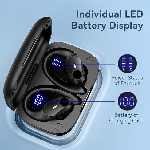 GOLREX 100H Playtime Headphones Wireless Bluetooth with Charging Case IP8 Waterproof Powerful Bass Over Ear Headphones with LED Display in Kuwait