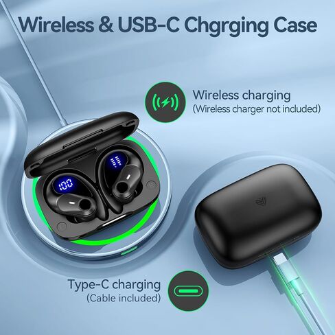 GOLREX 100H Playtime Headphones Wireless Bluetooth with Charging Case IP8 Waterproof Powerful Bass Over Ear Headphones with LED Display in Kuwait