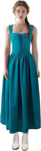 فستان أسود من عصر النهضة بدون أكمام من القرون الوسطى كوتيجكور الأيرلندية برباط على الخصر فساتين طويلة للنساء in Kuwait