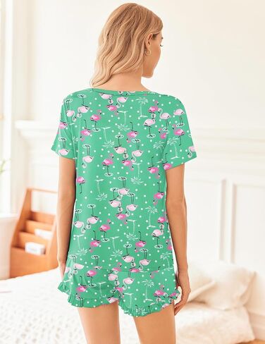 Ekouaer Womens Pajamas Short Sleeve Lounge Set Crew Neck Tops and Ruffle Shorts Pj Sets Soft Sleepwear with Pockets S-XXL in Saudi Arabia
