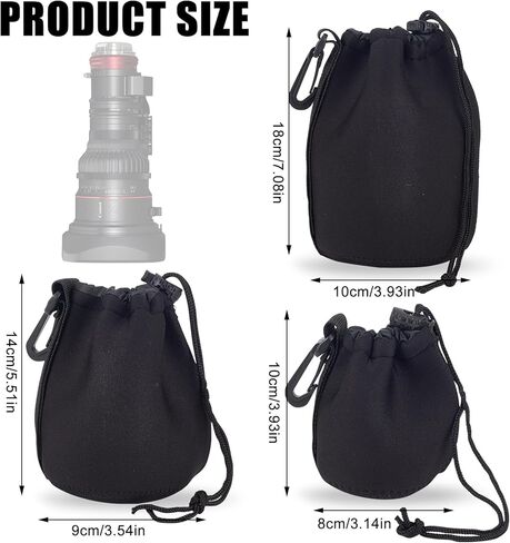 مجموعة أكياس عدسات مكونة من 3 قطع، أكياس واقية سميكة مع رباط لكاميرات Canon Len، حقيبة تخزين من النيوبرين الناعم من القطيفة ملحقة للمصورين المبتدئين in Kuwait