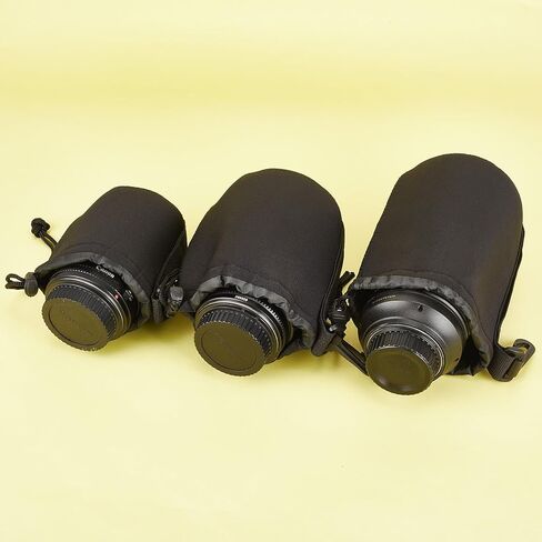مجموعة أكياس عدسات مكونة من 3 قطع، أكياس واقية سميكة مع رباط لكاميرات Canon Len، حقيبة تخزين من النيوبرين الناعم من القطيفة ملحقة للمصورين المبتدئين in Kuwait