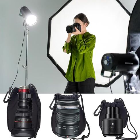 مجموعة أكياس عدسات مكونة من 3 قطع، أكياس واقية سميكة مع رباط لكاميرات Canon Len، حقيبة تخزين من النيوبرين الناعم من القطيفة ملحقة للمصورين المبتدئين in Kuwait