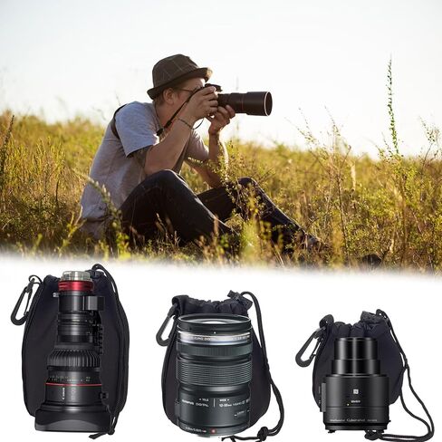 مجموعة أكياس عدسات مكونة من 3 قطع، أكياس واقية سميكة مع رباط لكاميرات Canon Len، حقيبة تخزين من النيوبرين الناعم من القطيفة ملحقة للمصورين المبتدئين in Kuwait