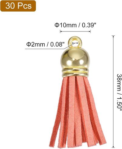 HARFINGTON 30Pcs 1.5 Inch Leather Tassels Keychain Charm with Gold Cap for Pendant Bracelet Jewelry Making DIY Craft Decoration, Black in Saudi Arabia