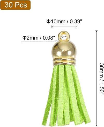 HARFINGTON 30Pcs 1.5 Inch Leather Tassels Keychain Charm with Gold Cap for Pendant Bracelet Jewelry Making DIY Craft Decoration, Black in Saudi Arabia