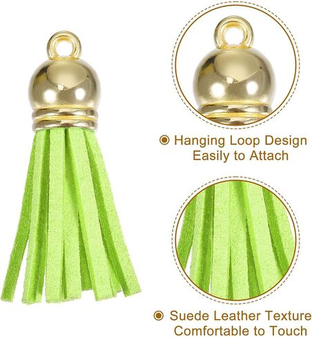 HARFINGTON 30Pcs 1.5 Inch Leather Tassels Keychain Charm with Gold Cap for Pendant Bracelet Jewelry Making DIY Craft Decoration, Black in Saudi Arabia