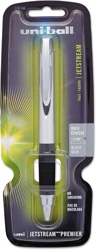 uni-ball Jetstream Retractable Rollerball Pen, Bold Point, 1.0 mm, Black Ink/Silver Barrel in Saudi Arabia