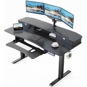 HUANUO 55" x 26" Electric Standing Desk with 2 Drawers & 26.7" Large Keyboard Tray, C-Clamp Mount Compatible, Adjustable Computer Desk for Home Office, Stand Up Desk with 4 Height Presets, Black in Kuwait