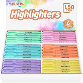 YEGEER Highlighters Bulk, Chisel Tip Dry-Quickly Highlighter Markers, 150 Count-6 Assorted Colors Highlighters Bulk Pack for Adult Kids, Office Classroom Must Have, School Supplies for Teachers in Saudi Arabia