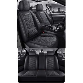 PU Leather Car Seat Covers Full Set, Airbag Compatible Automotive Seat Protectors, Waterproof & Non-Slip Universal Fit for Sedan SUV Truck (5-Piece,Red) in Saudi Arabia