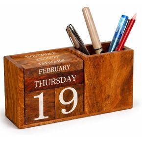 Wooden Perpetual Block Calendar for Desk – Month & Date Wooden Display Blocks for Office, Classroom, Teachers, Students, Rustic Farmhouse Office Desk Decor in Saudi Arabia